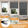 A collage showing a roller blind in three different light transmission states: open, translucent, and opaque, with a close-up of the operating mechanism. Voir les images du produit