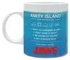 A white mug with a blue background and text related to the movie Jaws. Anteprima dell’immagine prodotto