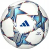 A close-up studio shot of a white Adidas soccer ball with blue and gray star-shaped patterns. Produktbild-Vorschau