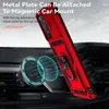 A red phone case with a magnetic ring holder is shown attached to a car mount on a car's air vent. Produktbild-Vorschau