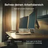 A desk setup with dual monitors on a monitor arm, with curtains in the background. Produktbild-Vorschau