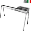 A stainless steel grill with a long cooking surface and legs, shown against a white background. Text indicating '100% MADE IN ITALY' and Italian flag colors are present in the upper right corner. Produktbild-Vorschau