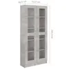 A tall, narrow cabinet with glass doors and shelves, showing dimensions. Produktbild-Vorschau