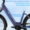 Close-up of an electric bicycle frame with marketing text overlaid. Produktbild-Vorschau