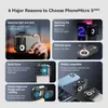 A collage of images and text highlighting the features of a phone microscope. Produktbild-Vorschau