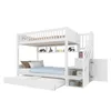 A white bunk bed with a pull-out trundle bed, storage stairs, and shelves, shown against a white background. Anteprima dell’immagine prodotto