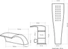 Diagrams showing the dimensions of a bathtub faucet and shower head. Produktbild-Vorschau