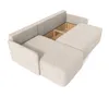 A beige sectional sofa with its storage compartment open, shown from a high angle. Produktbild-Vorschau