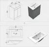 Technical drawings and 3D renderings of a bathroom vanity and sink. Produktbild-Vorschau
