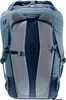 The back of a blue and gray backpack. Voir les images du produit