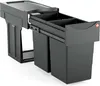 A black kitchen waste bin system with multiple compartments, shown pulled out from a cabinet. Voir les images du produit