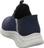 A rear view of a blue athletic shoe with a speckled white sole. Produktbild-Vorschau