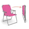 A pink camping chair shown in both its open and folded states, with an arrow indicating the folding action. Produktbild-Vorschau