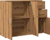 An open wooden sideboard with two doors on the left and two drawers and a door on the right. Náhled obrázku produktu