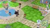 A park scene with several cartoon characters interacting near a fountain and flower beds. Náhled obrázku produktu