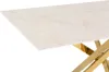 A close-up view of a rectangular table with a marble-look glass top and a gold metal base. Anteprima dell’immagine prodotto