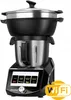 A black and silver multi-cooker kitchen appliance with a touch screen display and a steaming basket on top, set against a white background. Produktbild-Vorschau