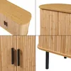 A collage of four close-up images of a wooden cabinet with black handles and legs. Podgląd zdjęcia produktu