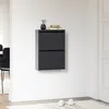 A gray shoe cabinet mounted on a white wall, with a small cactus and books on top. Produktbild-Vorschau