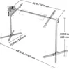 A diagram of a rotisserie grill with dimensions indicated. Voir les images du produit