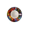 A top-down view of a white espresso cup and saucer with a colorful, abstract design. Voir les images du produit