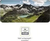 A smartphone screen displaying a mountain landscape, with a graphic icon and text below indicating a matte, anti-reflective finish. Produktbild-Vorschau