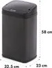 A black sensor trash can with dimensions indicated. Náhled obrázku produktu