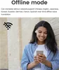 A woman is looking at her phone while wearing earbuds. Produktbild-Vorschau