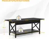 A black coffee table with dimensions and weight capacity indicated by text and icons. Náhľad obrázku produktu