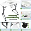 A collage of images showing a white nail table with various features highlighted. Produktbild-Vorschau