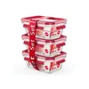A stack of three glass food storage containers with red lids, tied together with a red ribbon. Náhľad obrázku produktu
