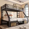A bunk bed with storage underneath, set up in a bedroom with a large arched window in the background. Podgląd zdjęcia produktu