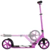 A pink scooter is shown against a white background, with a ghosted image of the scooter in a folded position. Voir les images du produit