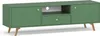 A green TV stand with wooden legs against a white background. Podgląd zdjęcia produktu