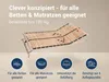 A slatted bed base is shown with marketing text and icons highlighting its features. Produktbild-Vorschau