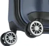 A close-up view of the wheels of a blue suitcase. Produktbild-Vorschau