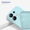 A close-up view of a light blue phone case, showing the camera cutout and the interior lining of the case. Produktbild-Vorschau
