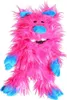 A pink and blue furry monster puppet against a white background. Voir les images du produit