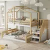 A child's bedroom with a wooden bunk bed designed like a house. Anteprima dell’immagine prodotto