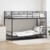 A black metal bunk bed with mattresses and white bedding in a room with light wood floors and a white rug. Produktbild-Vorschau