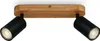 A ceiling light fixture with a wooden base and two black spotlights. Produktbild-Vorschau