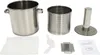 A collection of stainless steel components for an apple wine press, laid out on a white background. Náhled obrázku produktu