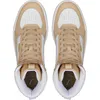 A top-down view of a pair of Puma Karmen Rebelle Mid sneakers in white and light sand. Produktbild-Vorschau