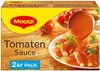 A box of Maggi tomato sauce with a serving suggestion of pasta. Produktbild-Vorschau