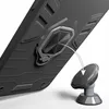 A close-up of a black phone case with a magnetic ring holder, demonstrating its attachment to a magnetic car mount. Produktbild-Vorschau