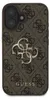 A close-up view of a brown iPhone case with a repeating Guess logo pattern and a large gold Guess logo in the center. Anteprima dell’immagine prodotto