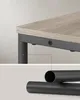 Close-up view of a table's corner and legs, with a separate image of metal tubes below. Náhled obrázku produktu