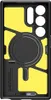 The back of a black phone case with yellow protective padding. Produktbild-Vorschau