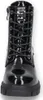 A close-up, front-facing view of a black patent leather boot. Produktbild-Vorschau