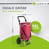 A red shopping trolley with dimensions and capacity highlighted. Podgląd zdjęcia produktu